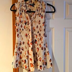 DKNY Coral Reef Tie Neck Pleated Top Women Size XL Career Office Boho Cream NWT